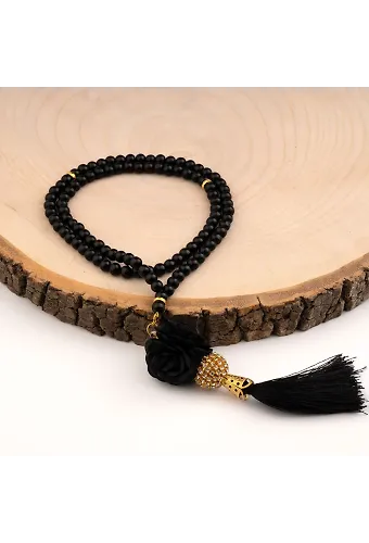 Mini Taşlı Güllü Tesbih Siyah (99lu - 6mm)