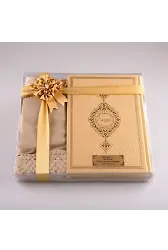 Şal + Seccade + Tesbih + Kuran Hediye Seti (Orta Boy, Gold)
