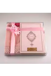 Şal + Seccade + Tesbih + Kuran Hediye Seti (Orta Boy, Toz Pembe)