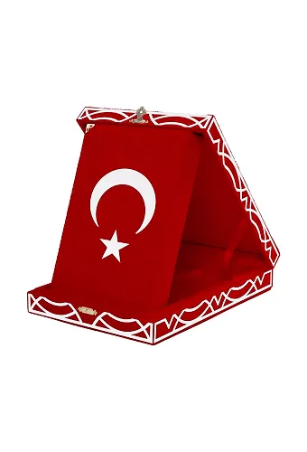 Kadife Kutulu Kuranı Kerim (Hafız Boy, Pleksili Desen, Kırmızı)