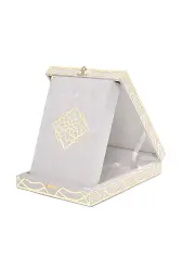 Kadife Kutulu Kuranı Kerim (Hafız Boy, Pleksili Desen, Krem)