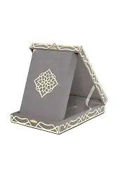 Kadife Kutulu Kuranı Kerim (Orta Boy, Pleksili Desen, Gri)