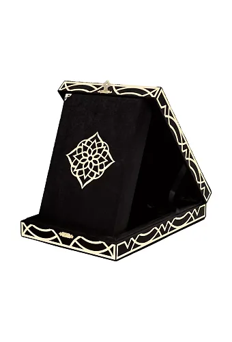Kadife Kutulu Kuranı Kerim (Orta Boy, Pleksili Desen, Siyah)
