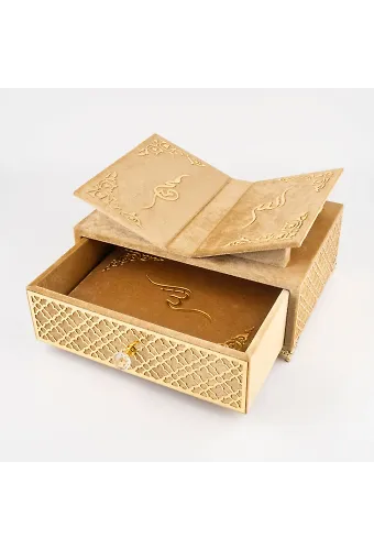 Raşel Kaplama, Çekmeceli Rahleli Kuranı Kerim (Orta Boy, Gold)