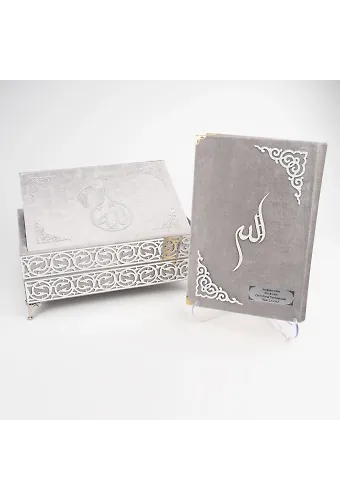 Raşel Kaplama Rahleli Kuranı Kerim (Orta Boy, Gri)