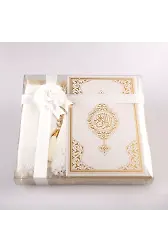 Şal + Seccade + Tesbih + Kuran Hediye Seti (Hafız Boy, Ekonomik Cilt, Beyaz)