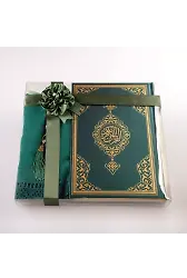 Şal + Seccade + Tesbih + Kuran Hediye Seti (Çanta Boy, Ekonomik Cilt, Yeşil)