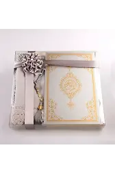 Şal + Seccade + Tesbih + Kuran Hediye Seti (Çanta Boy, Ekonomik Cilt, Gri)