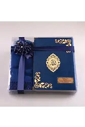 Şal + Seccade + Tesbih + Kuran Hediye Seti (Hafız Boy, Kadife, Lacivert, Lafzatullah)
