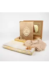 Şal + Seccade + Tesbih + Kuran Hediye Seti (Orta B. Şems Lafzatullah Gold Pleksi Raşel Kutu, Gold)