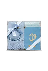 Şal + Seccade + Tesbih + Yasin Hediye Seti (Çanta Boy, ElifVav, Raşel Cilt, Bebe Mavi)