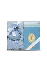 Şal + Seccade + Tesbih + Yasin Hediye Seti (Çanta Boy, Şems Lafzatullah, Raşel Cilt, Bebe Mavi)
