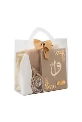 Eşarp + Takke + Seccade + Tesbih + Zikirmatik + Kuran Hediye Seti (Çanta Boy, Gold)