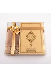 Şal + Tesbih + Kuran Hediye Seti (Orta Boy, Gold)