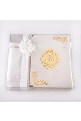 Şal + Tesbih + Kuran Hediye Seti (Hafız Boy, Kadife, Şems Lafzatullah, Beyaz)