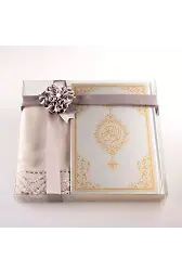 Şal + Tesbih + Kuran Hediye Seti (Hafız Boy, Standart Cilt, Gri)