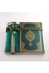 Şal + Tesbih + Kuran Hediye Seti (Hafız Boy, Standart Cilt, Yeşil)