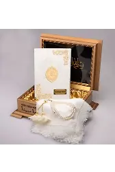 Şal + Tesbih + Kuran Hediye Seti (Hafız Boy, Lafzatullah, Beyaz)