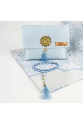 Seccade + Tesbih Hediye Seti (Şantuk Kese, Bebe Mavi)