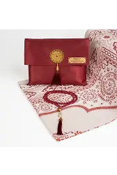 Seccade + Tesbih Hediye Seti (Şantuk Kese, Bordo)