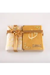 Seccade + Tesbih + Kuran Hediye Seti (Çanta Boy, Kadife, Gold)