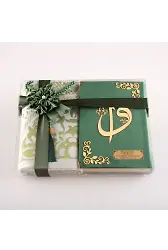 Seccade + Tesbih + Kuran Hediye Seti (Hafız Boy, Kadife, Zeytin Yeşili)