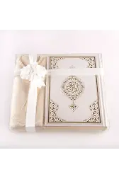 Seccade + Tesbih + Kuran Hediye Seti (Hafız Boy, Yeni Cilt, Beyaz)