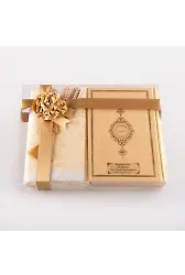 Seccade + Tesbih + Kuran Hediye Seti (Çanta Boy, Gold)