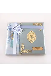 Seccade + Tesbih + Kuran Hediye Seti (Çanta Boy, Kadife, Açık Mavi, Lafzatullah)