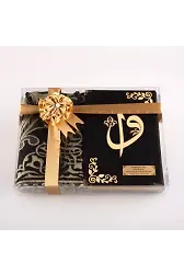 Seccade + Tesbih + Kuran Hediye Seti (Hafız Boy, Kadife, Siyah)
