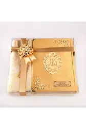 Seccade + Tesbih + Kuran Hediye Seti (Çanta Boy, Kadife, Gold, Lafzatullah)