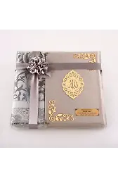 Seccade + Tesbih + Kuran Hediye Seti (Çanta Boy, Kadife, Gri, Lafzatullah)