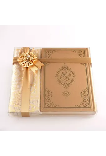 Seccade + Tesbih + Kuran Hediye Seti (Çanta Boy, Yeni Cilt, Gold)