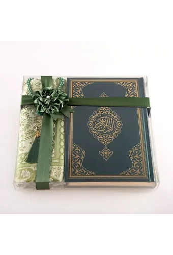 Seccade + Tesbih + Kuran Hediye Seti (Hafız Boy, Yeni Cilt, Yeşil)