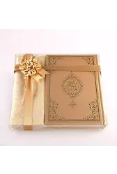 Seccade + Tesbih + Kuran Hediye Seti (Orta Boy, Gold, Ekonomik Cilt)