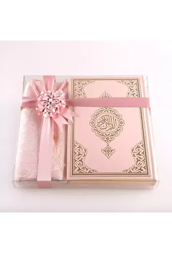 Seccade + Tesbih + Kuran Hediye Seti (Orta Boy, Pembe, Ekonomik Cilt)