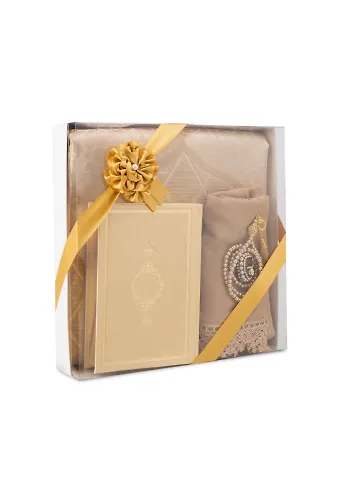 Astarlı Şönil Seccade + Şal + Tesbih + Zikirmatik + Hafız Boy Kuran Hediye Seti (Gold)