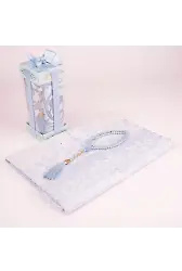 Tesbih + Seccade Hediye Seti (Desenli Dik Asetat Kutu, Mavi)