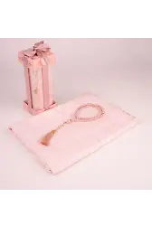 Tesbih + Seccade Hediye Seti (Desenli Dik Asetat Kutu, Pudra Pembe)