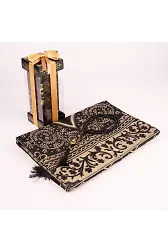 Tesbih + Seccade Hediye Seti (Desenli Dik Asetat Kutu, Siyah)