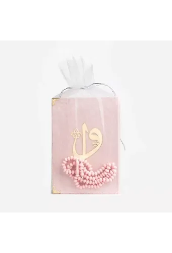 Gül Kokulu Tesbih + Yasin Hediye Seti (Çanta Boy, Tül Keseli, Bebe Pembe)
