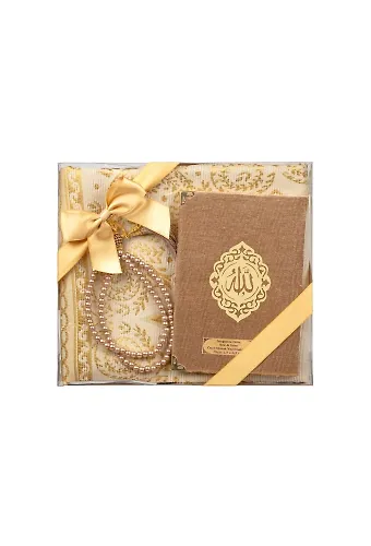 Yasin + Seccade + Tesbih Hediye Seti (Çanta Boy, Raşel Cilt, ŞemsLafzatullah, Gold)