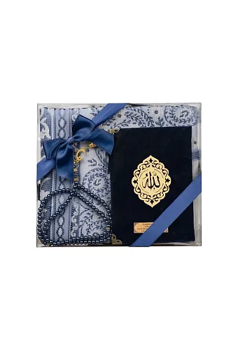 Yasin + Seccade + Tesbih Hediye Seti (Çanta Boy, Raşel Cilt, ŞemsLafzatullah, Lacivert)