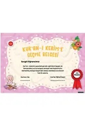 4-6 Yaş Kuran Kursu Kuranı Kerime Geçme Belgesi Pembe 2025
