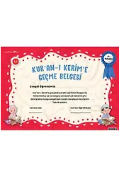 4-6 Yaş Kuran Kursu Kuranı Kerime Geçme Belgesi Kırmızı