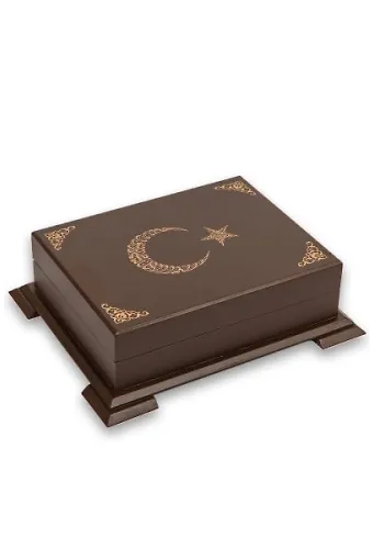 Ahşap Kutulu Ay Yıldız Nakışlı Hafız Boy Kuranı Kerim Karekodlu