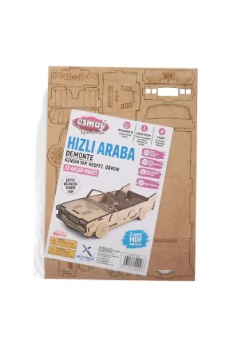Esmay Ahşap Maketim 3d Hızlı Araba Demonte