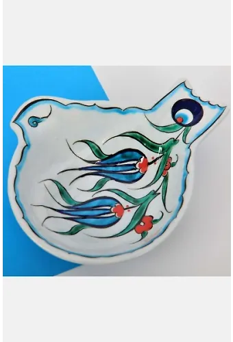 İznik Çini Çerezlik Kobalt Mavi Çift Lale