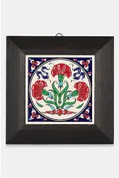 Kütahya Çini 10*10 Dç032 Üç Karanfil Deseni Kobalt Zemin