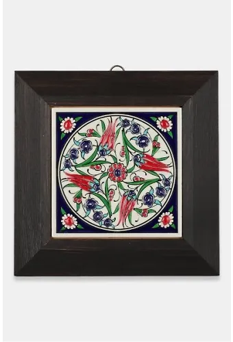 Kütahya Çini 10*10 Dç079 Lale Penç Deseni Kobalt Zemin